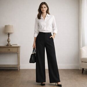 Melanie Lynn wide leg black pants/trousers 12 corporate girlie old money capsule